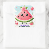 Roze zomer een in een meloen eerste 1e verjaardag vierkante sticker (Tas)