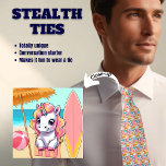 Roze Zomer Eenhoorn Strand Stealth Stropdas<br><div class="desc">Van een afstand lijkt dit op een typisch mannen-stropdas,  maar van dichtbij is het een schattige kleine eenhoorn die plezier heeft op het strand. Pastel roze en blauw maken dit een geweldig stropdas voor de lente en de zomer.</div>
