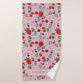 Roze Zomer Fruit Bessen Bruidsmeisje Gepersonalise Badhanddoek (Badhanddoek)