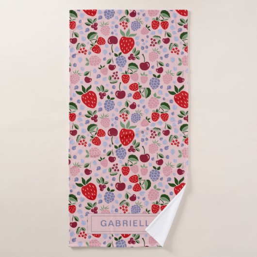Roze Zomer Fruit Bessen Bruidsmeisje Gepersonalise Badhanddoek (Badhanddoek)