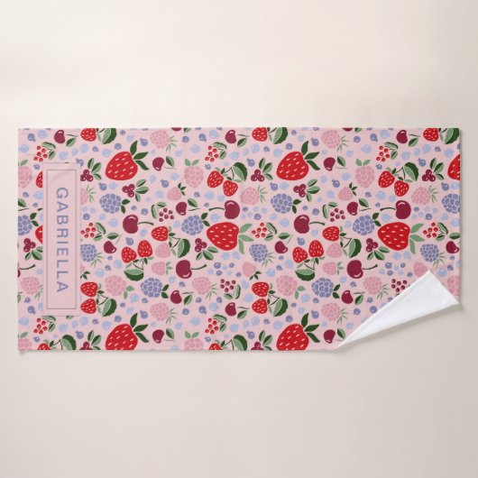 Roze Zomer Fruit Bessen Bruidsmeisje Gepersonalise Badhanddoek (Badhanddoek)