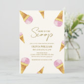 Roze Zomer Hier is het Scoop Ice Cream Baby shower Kaart (Staand voorkant)