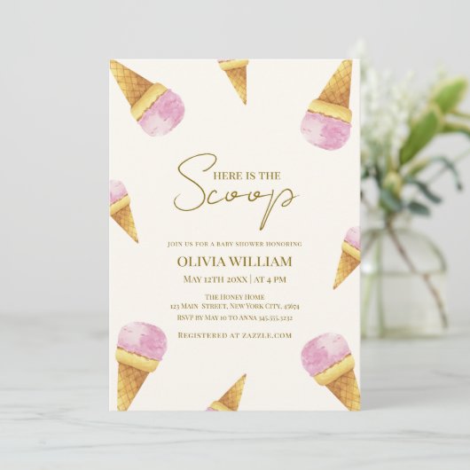 Roze Zomer Hier is het Scoop Ice Cream Baby shower Kaart (Staand voorkant)