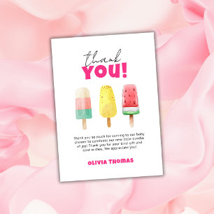 Roze zomer klaar voor de Pop Ice Cream Baby shower Bedankkaart
