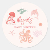 Roze Zomer Oceaan Baby shower Favor Ronde Sticker (Voorkant)