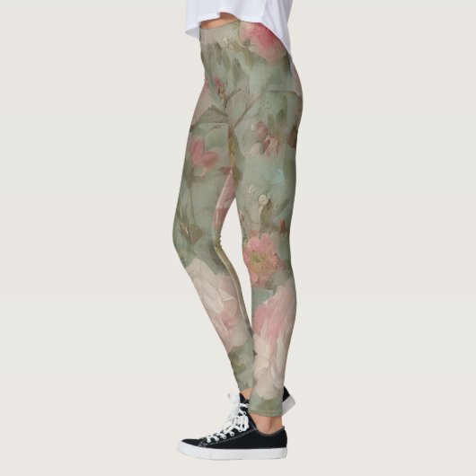 Roze Zomer Rozen Blooms Waterverf Bloem Collage Leggings (Links)