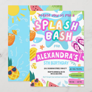 Roze Zomer Splash Meisje Zwembad Party Bash Water  Kaart