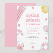 Roze Zomer Splish Splash Baby shower Invitation Kaart (Voorkant / Achterkant)