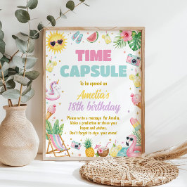 Roze zomer strand verjaardagsfeest Tijdcapsule bor Poster