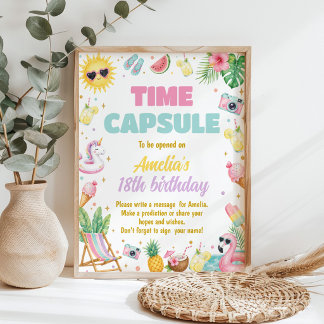 Roze zomer strand verjaardagsfeest Tijdcapsule bor Poster