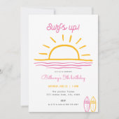 Roze Zomer Surfs Up Party Verjaardagsuitnodiging Kaart (Voorkant)