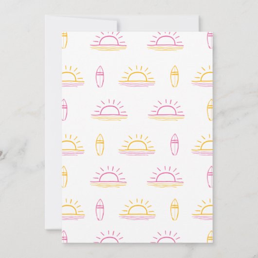 Roze Zomer Surfs Up Party Verjaardagsuitnodiging Kaart (Achterkant)