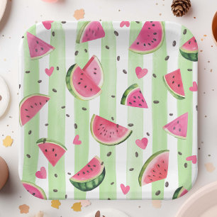 Roze Zomer watermeloen Schattige waterverf fruit M Papieren Bordje