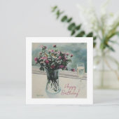 roze zomerbloemen Fine Art Birthday Feestdagenkaart (Staand voorkant)