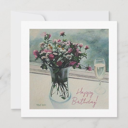 roze zomerbloemen Fine Art Birthday Feestdagenkaart (Voorkant)