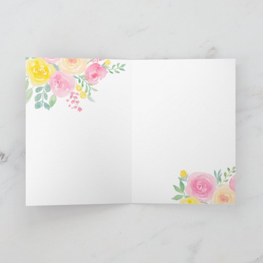  roze zomerbloemen foto van blije verjaardag kaart (Binnen)