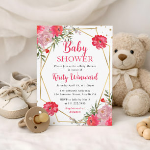 Roze Zomerbloemen Kader Baby Shower Kaart