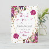 Roze zomerbloemen kader bruiloft bedankkaart (Staand voorkant)