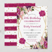 Roze Zomerbloemen Lijst 50ste Verjaardag Kaart (Voorkant / Achterkant)