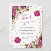 Roze Zomerbloemen Lijst Verjaardag Bedankkaart (Voorkant)