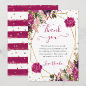 Roze Zomerbloemen Lijst Verjaardag Bedankkaart (Voorkant / Achterkant)