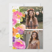 Roze zomerbloemen waterverf foto's Quinceanera Kaart (Achterkant)