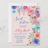 Roze zomerbloemen waterverf foto's Sweet 16 Kaart (Voorkant)