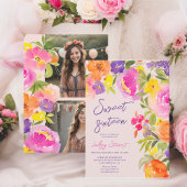 Roze zomerbloemen waterverf foto's Sweet 16 Kaart