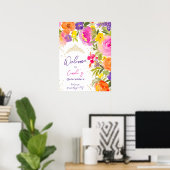 Roze zomerbloemen waterverf Quinceanera welkom Poster (Thuiskantoor)