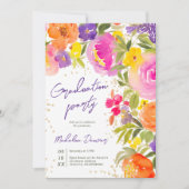 Roze zomerbloemenfoto's waterverf afstuderen kaart (Voorkant)