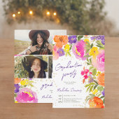 Roze zomerbloemenfoto's waterverf afstuderen kaart