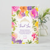 Roze zomerbloemengoud waterverf Quinceanera Bedankkaart (Staand voorkant)