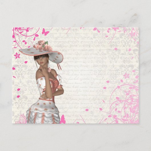 Roze zomermeisje briefkaart (Voorkant)