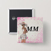 Roze zomermeisje vierkante button 5,1 cm (Voorkant /achterkant)