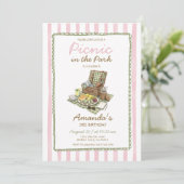 Roze zomerpicknick in het park uitnodiging (Staand voorkant)