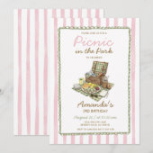 Roze zomerpicknick in het park uitnodiging (Voorkant / Achterkant)