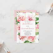 Roze zomertuin pioenen, dahlia's, Rozen bruids Kaart (Voorkant / Achterkant in situ)