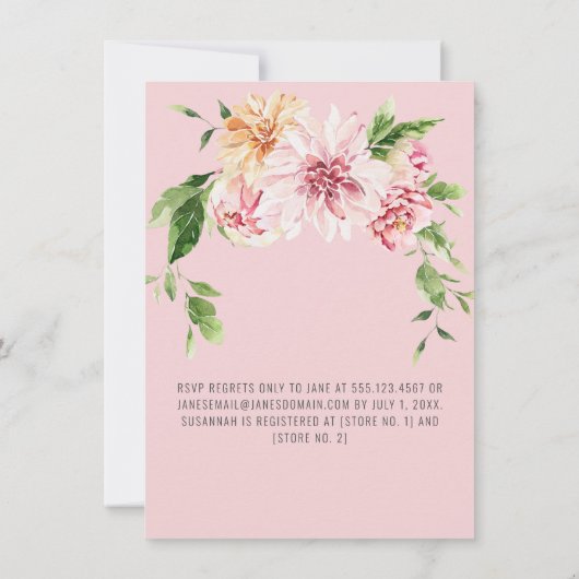 Roze zomertuin pioenen, dahlia's, Rozen bruids Kaart (Achterkant)