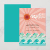 Roze Zon & Aqua Golven Strand Trouwreceptiekaart Kaart (Voorkant / Achterkant)