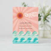 Roze zon & Aqua Waves Beach Wedding Reception Kaar Kaart (Staand voorkant)