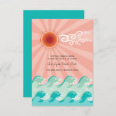 Roze zon & Aqua Waves Beach Wedding Reception Kaar Kaart (Voorkant / Achterkant)