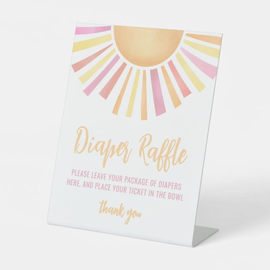Roze Zon Baby shower Luier Raffle Reclamebord Met Voetstuk (Voorkant)