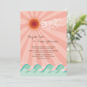Roze zon en Aqua Blue Waves Summer Beach Weddensch Kaart (Staand voorkant)