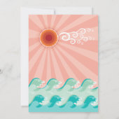Roze zon en Aqua Blue Waves Summer Beach Weddensch Kaart (Achterkant)