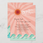 Roze zon en Aqua Blue Waves Summer Beach Weddensch Kaart (Voorkant / Achterkant)