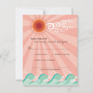 Roze zon en Aqua Blue Waves Summer Beach Weddensch RSVP Kaartje