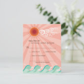 Roze zon en Aqua Blue Waves Summer Beach Weddensch RSVP Kaartje (Staand voorkant)