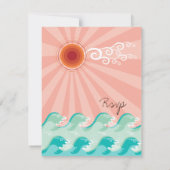 Roze zon en Aqua Blue Waves Summer Beach Weddensch RSVP Kaartje (Achterkant)