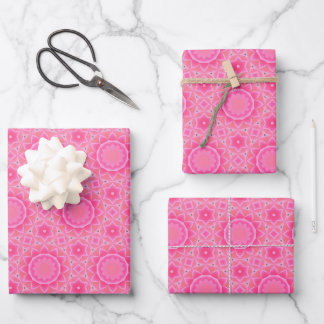 Roze zon en sterren baby meisje mozaïek patroon inpakpapier vel