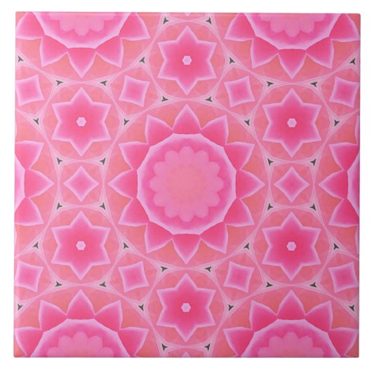 Roze zon en sterren baby meisje mozaïek patroon tegeltje (Voorkant)